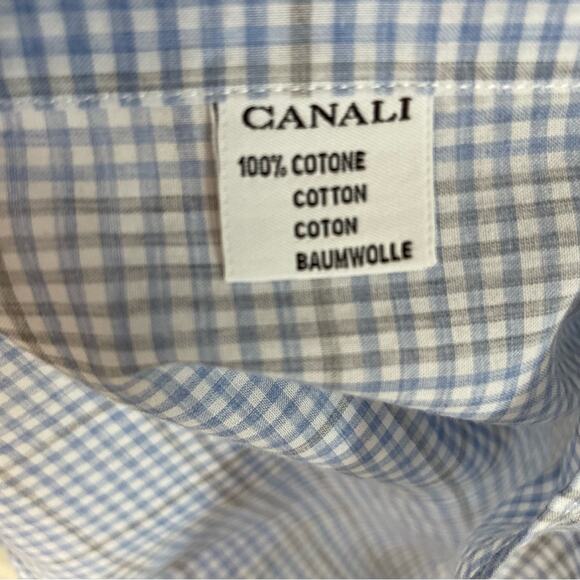 Canali Blue White Gray Plaid Button Down Long Sleeve Shirt Large - Picture 5 of 7